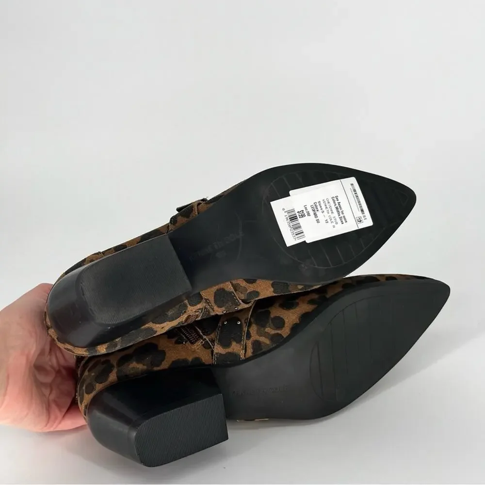 Kenneth Cole Cheyenne Stud Leaopard Suede Ankle booties brown black - 9
